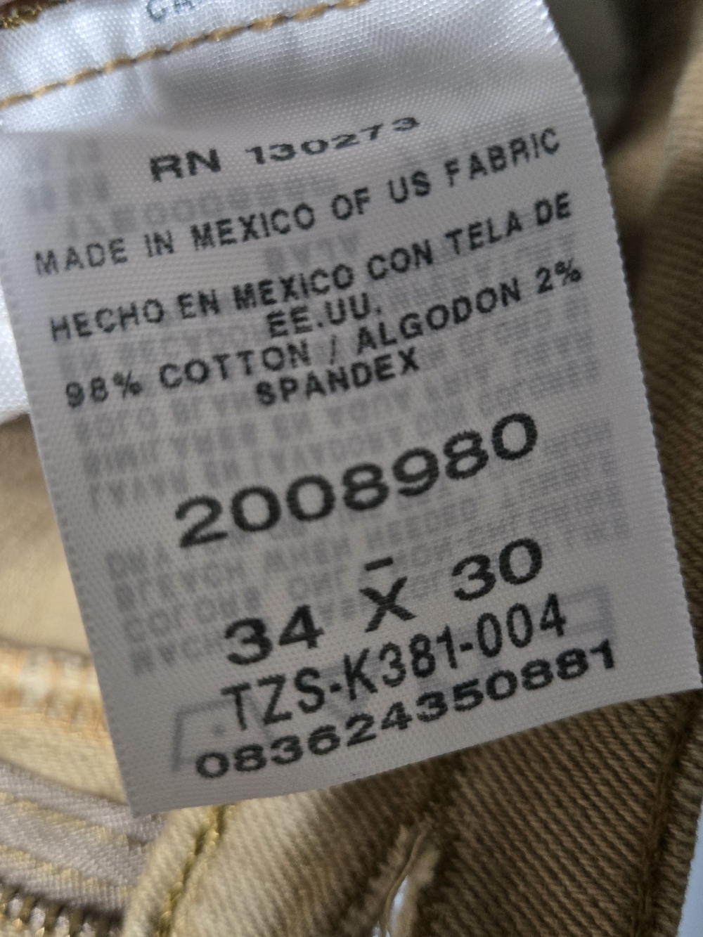 Lee Regular Fit Khaki Pants Mens 34x30 Tan Stretch Denim Casual Workwear - Picture 2 of 4